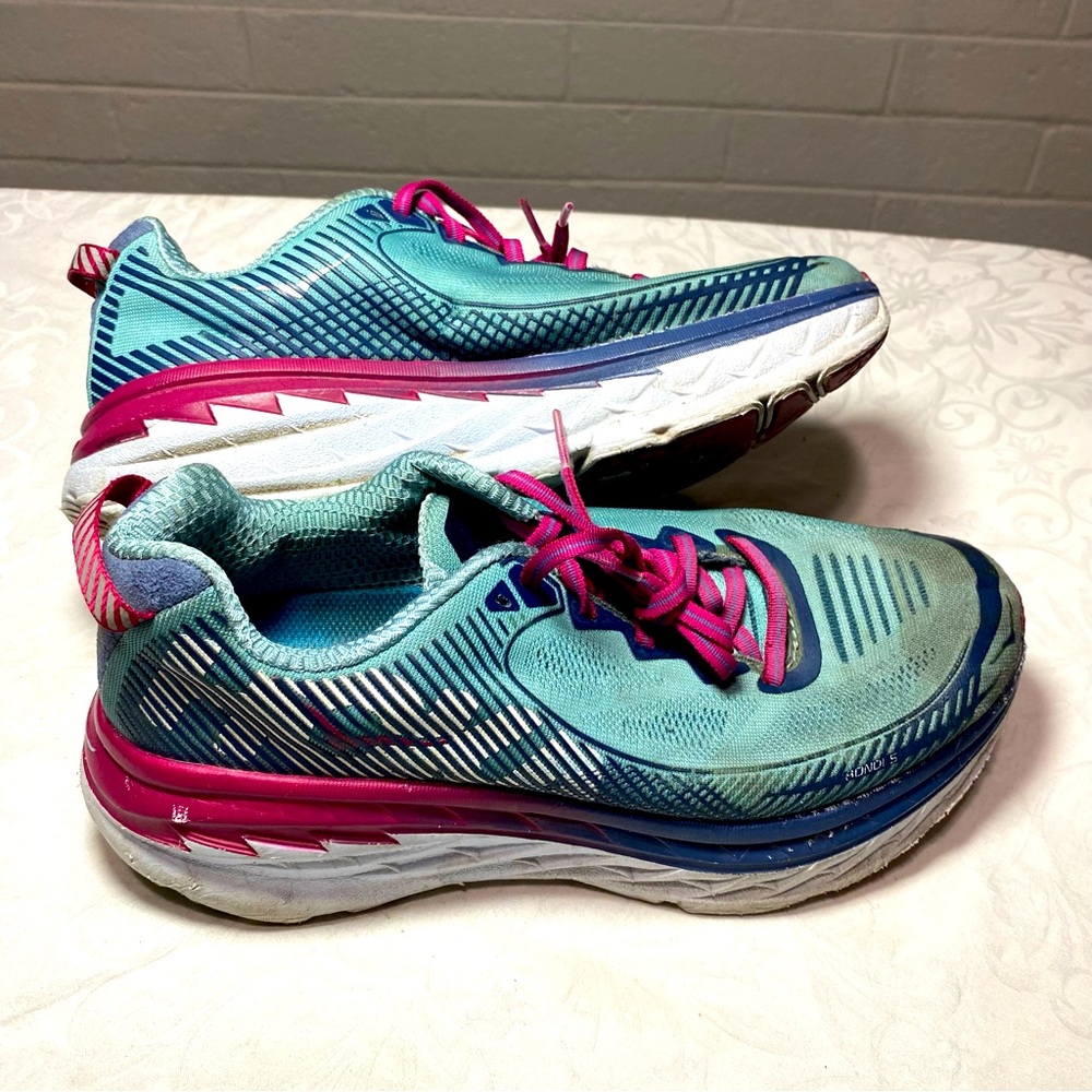 HOKA Bondi 5 Used Womens One One Aquifer Vintage Indigo Road Running Cloud Foam